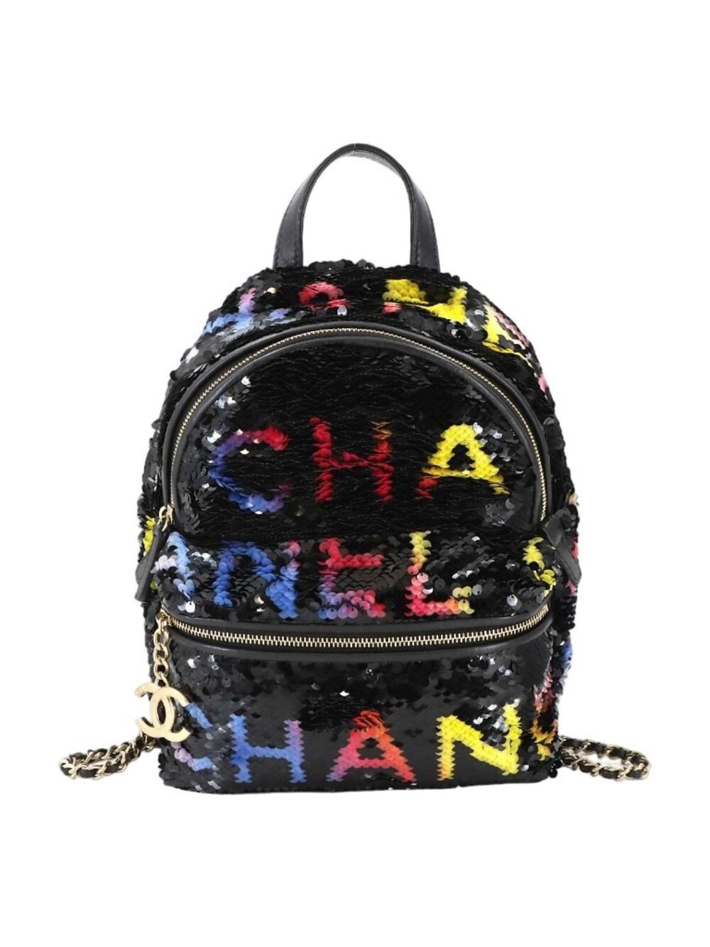 Chanel Chain Backpack Sequin Lambskin Black